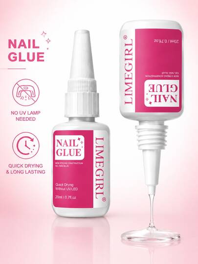 Limegirl 20ML Large Capacity Quick Dry Super Strong Nail Glue, No UV-LED Required, Suitable For Fake Nails, Nail Tips, Rhinestones, Wearable Nails DIY Nail Salon Tools