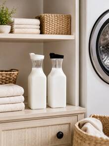 2/1pc Square Laundry Detergent Dispenser Bottle, 1500ml Capacity, Transparent Plastic Black And White, Laundry Detergent Dispenser, Transparent Storage Container, Soap Dispenser, Space-Saving Design, Includes 4 Removable Labels, Suitable For Laundry Room, Bathroom Storage, Autumn Home Decor, Bathroom Decoration - Transparent - View 2