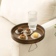 1pc Bamboo Sofa Armrest Tray, Rectangular Shape, Sofa Side Table That Can Be Fixed On The Sofa Armrest - Brown - View 2