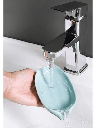 1pc Leaf-Shaped Soap Dish With Drainage Function, Suction Cup Soap Holder, Bathroom Accessories, Soap Storage Box, Bathroom Storage And Organization (Grey, Green) Home Bathroom Decor Autumn Decor Back To School