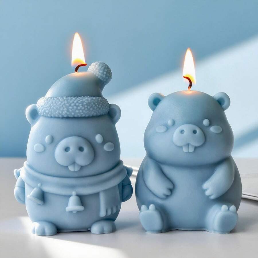 Panini 2Pcs Cute Cartoon Capybara Silicone Mold, Winter Hat Scarf Mould For DIY Scented Candle Wax Resin Craft Making - One Size Fits All - View 1