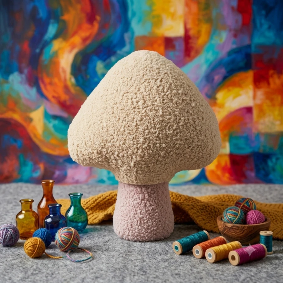 Cute Teddy Mushroom Plush Pillow, Soft Mushroom Stuffed Room Decor 17 - 15/ 11 - 9 (M/S) - Apricot - View 1