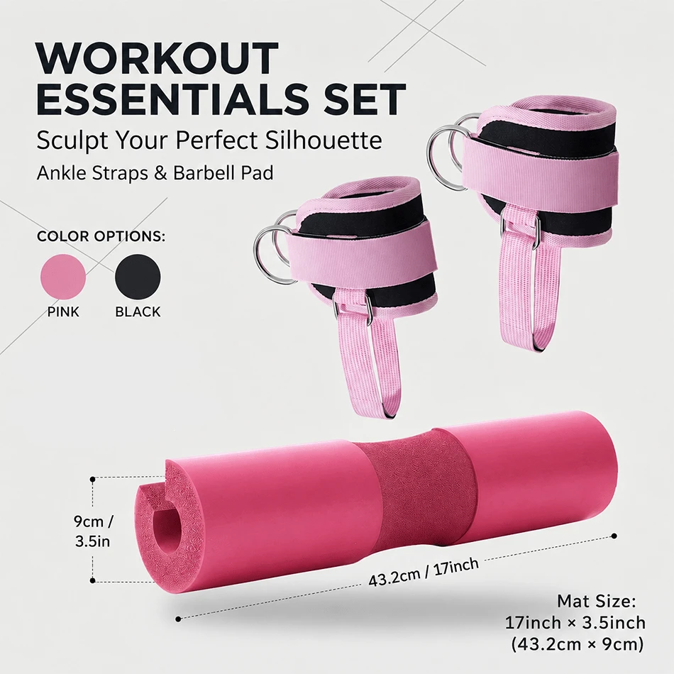 Strength Training Set, Includes Adjustable Comfortable Ankle Strap Attachment And Barbell Pad, Suitable For Gym Ankle Strap Cable Machine Hip Thrust - Leg Extension, Curl And Ankle Strap - Multicolor - View 1