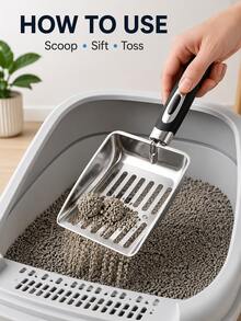 Stainless Steel Cat Litter Scoop, Large Deep Metal Litter Scooper With Wide Slotted Sifter And Ergonomic Long Handle, Durable Easy-Clean Pet Waste Shovel For Fast Clump Removal, Cat Litter Box Cleaning Tool For Kittens, Cats And Multi-Cat Homes - Multicolor - View 2