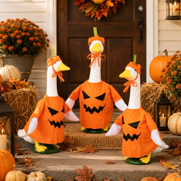 1 Set Halloween Pumpkin Goose Costume, Orange Jack-O-Lantern Porch Goose Outfit With Matching Pumpkin Hat, Soft Fabric Fall Dress-Up Decor For Porch, Yard, Garden & Party