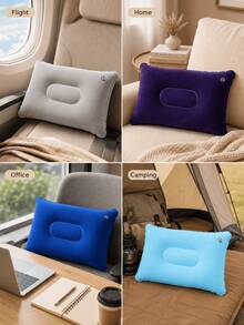Flocked PVC Rectangular Inflatable Pillow, Multi-Color Portable Foldable Travel Cushion, Quick Inflation Soft Headrest, Suitable For Camping, Airplane, Commuting, Office Nap And Outdoor Use - Multicolor - View 6
