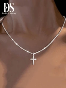 1件可愛不褪色的項鍊,銀噴漆時尚鎖骨鏈條配飾,情侶之間禮物的最佳選擇 - 銀色 - 查看 1