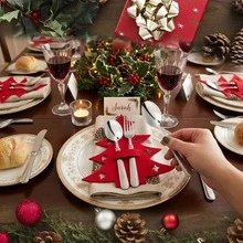 24pcs Christmas Tree Cutlery Organizer, Felt Placemats, Classic Christmas Tree Design, Red And Green, Can Be Used As Utensil, Silverware, And Flatware Holders, Suitable For Holiday Dining And Party Decoration, Tableware Pockets, Christmas Decorations - Multicolor - View 1