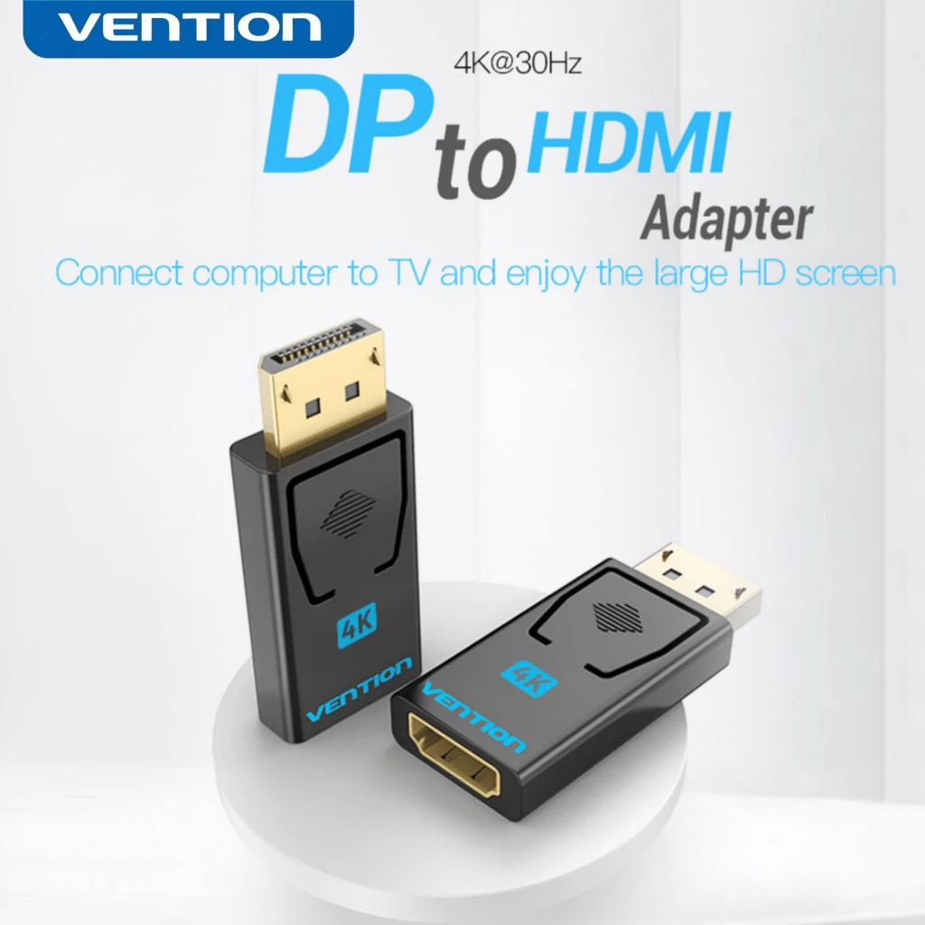 VENTION DisplayPort To HDMI Adapter 4K@30Hz, DP Male To HDMI Female Video Converter, Gold-Plated Plug & Play Adapter For Laptop, Monitor, HDTV, Large Screen - View 1