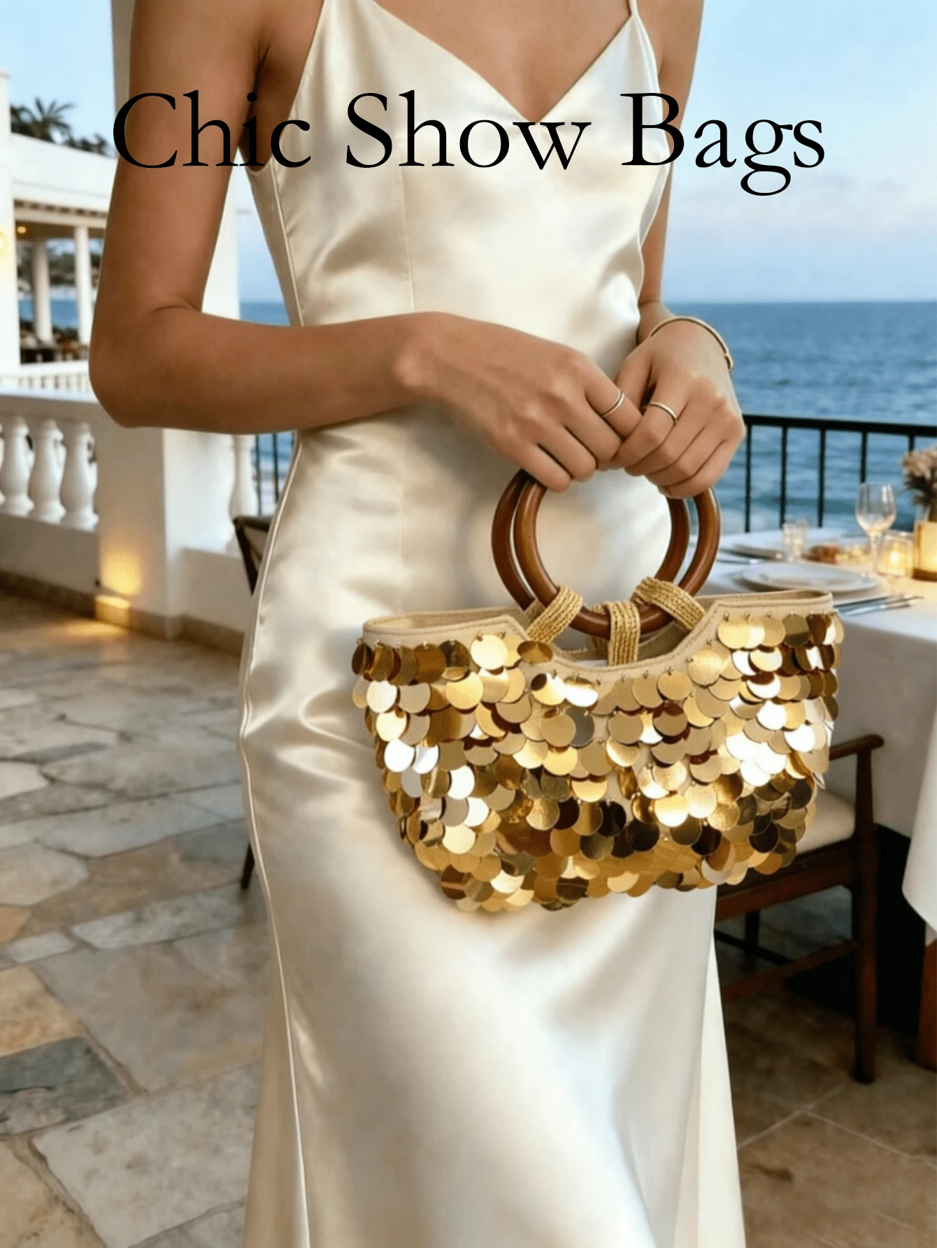 Sequin Ring Handle Evening Clutch, Shiny Sequins, Wooden Round Top Handle, Portable Handbag, Luxury Fashion Party Women's Style, Suitable For Weddings, Nightclubs, Outings