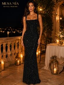 Black Sparkly Sequin Bodycon Maxi Dress - 黑色 - 查看 3