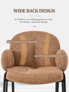 Goeurvant Modern Cloud-Style Wool-Linen Upholstered Dining Chairs With Rounded Arms And Wide-Back Support For Dining Room, Living Room, Office - Set Of 2 / Set Of 4 / Set Of 6-Brown Chenillie - 棕色 - 查看 3