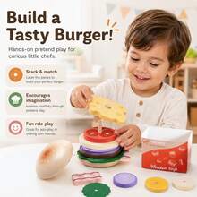 Wooden Educational Toy For Kids, Single Hamburger Set For Pretend Play, Interactive Wooden Toy For Parent-Child Interaction, Wooden Simulation Hamburger And Fries Combo Role Play Pretend Play Educational Toy - Multicolor - View 11
