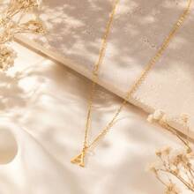 1pc Fashion Initial Pendant Golden Stainless Steel Chain Necklaces For Women - Yellow Gold - View 3