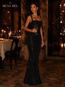 Black Sparkly Sequin Bodycon Maxi Dress - 黑色 - 查看 6