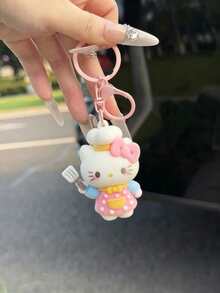 Sanrio 可愛 Hello Kitty 主廚植絨鑰匙圈吊飾，3D 卡通 KT Cat 可愛掛飾，適合包包、車鑰匙，女孩禮物 - 彩色 - 查看 5