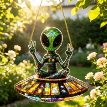 Bohemian Style Alien UFO Acrylic Sun Catcher - Multi-Functional Window Hanging Decor, Colorful Glass Effect, Unique Home And Garden Gift, All Season Decoration, Space Room Decor - G - View 5