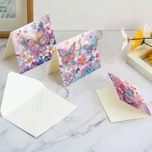 6pcs Diamond Painting Greeting Card Set, Butterfly, Seashell, House, Flower Patterns, Paper Material With Partial Mosaic Craft, Holiday Greetings For Friends And Family, Banquet Handwritten Blessing Cards, Anniversary Message Cards - 6Pcs - View 6