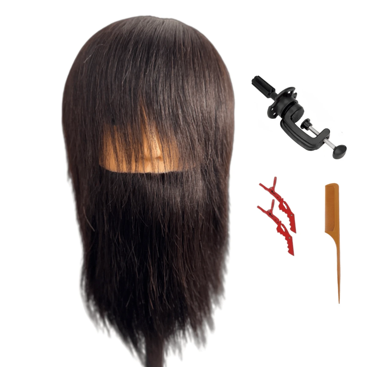 Male 100% Human Hair Mannequin Head With Beard Wig Stand For Hairdressers Salon Hairdressing Male Training Heads Manikin With Toolkit