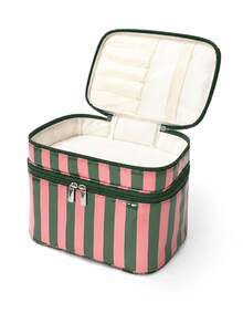 Striped Travel Makeup Bag Set, Fashionable Double Layer Design Cosmetic Organizer, Large Capacity Essentials And Daily Travel Storage Bag - Multicolor - View 7