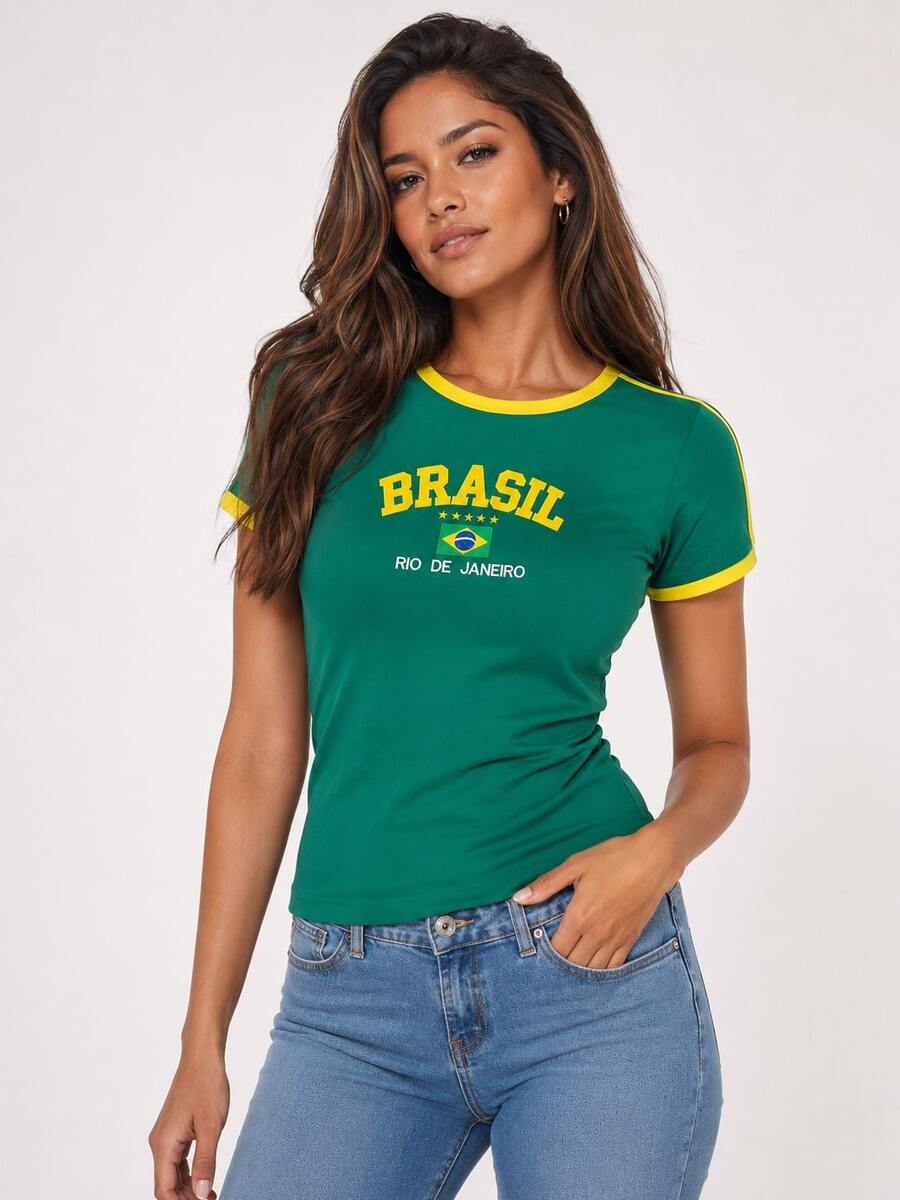 Women's Embroidered Brazil Shirt - 綠色 - 查看 1