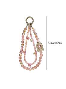 Iridescent Crystal Bead Keychain, Rhinestone Perfume Bottle Pendant With Double-Strand Bead Chain, Universal Car Rearview Mirror, Keychain, Handbag And Phone Case Accessory, Luxury Sweet Women's Decorative Gift - A - View 9