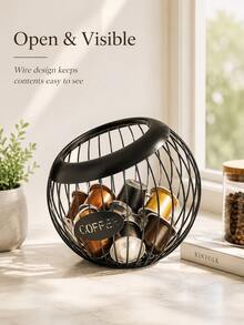Coffee Capsule Storage Basket - Black Wrought Iron Coffee Capsule Basket; Exquisite Home Decor Item With "COFFEE" Letter Design And Large Capacity; Perfect Countertop Organizer For Home Kitchen And Coffee Station Decoration. - Multicolor - View 8