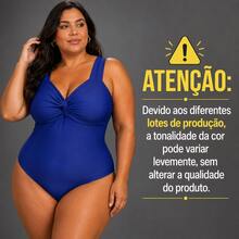 Elegant Women's Sleeveless Plus Size Swimsuit, Regular Length, One-Piece Design With A Twisted Detail At The Front And Slight Stretch For Casual Wear. - 藍色 - 查看 6