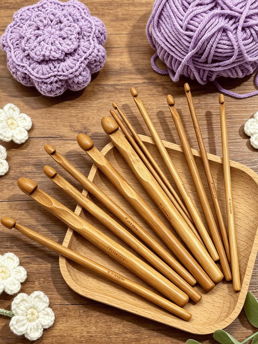 [12pcs/Set]Bamboo Crochet Hooks, 3.0-10.0mm Multiple Sizes, Suitable For Handmade DIY, Gift Making And Souvenir Creation, Knitting Gift For Wife Or Mother - Small Bead Crochet Hook - View 1