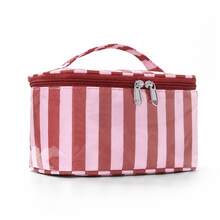 1pc Fashionable Color-Block Striped Handheld Makeup Bag, Large Capacity Portable Toiletry Bag, Travel Cosmetic Storage Box, Business Trip Skincare Organizer, Daily Home Vanity Or Bathroom Storage, Vacation Storage Aesthetic Ceiling, Can Store Cosmetics, Skincare, Hair Accessories And Other Women's Items, Perfect Holiday Or Birthday Gift For Female Friends - Multicolor - View 4