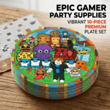 Roblox 10pcs 7-Inch Disposable Cartoon Square Character Print Paper Plates, Round Colorful Pixel Game Theme Tableware, Suitable For Birthday Party, Halloween, Thanksgiving, Labor Day, Christmas Decoration - Get a Brainrot Plate - View 4