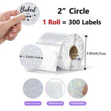 Flash Dot Clear Glitter Thermal Labels,2 Inch Transparent Color Round Thermal Printer Stickers,Self-Adhesive Round Direct Thermal Labels,Thermal Stickers For DIY Logo Design,Name Tag 300/Roll - View 4