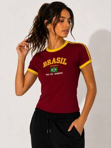 Brazil Embroidered T-Shirt – Women's - 紅色 - 查看 3