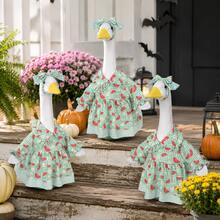 1pc Watermelon Print Porch Goose Outfit, Green Plaid Ruffle Dress With Matching Bow Headpiece, Cute Seasonal Goose Costume, Suitable For Porch Garden Party Decoration, Goose Not Included - Green Plaid Watermelon Goose Outfit - View 2