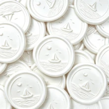 20pcs 3D Embossed Sailboat Pattern Self-Adhesive Wax Seal Stickers, Suitable For Gifts, Wedding Invitation Envelopes Sealing - Pearl White - Sailboat - Pearl White - View 1