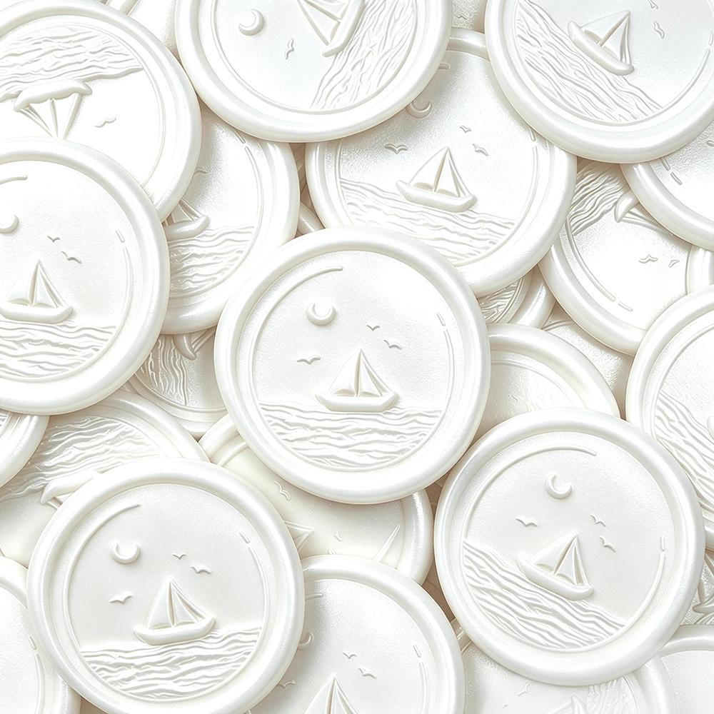 20pcs 3D Embossed Sailboat Pattern Self-Adhesive Wax Seal Stickers, Suitable For Gifts, Wedding Invitation Envelopes Sealing - Pearl White - Sailboat - Pearl White - View 1