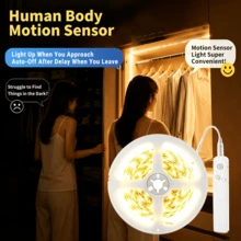 Motion Sensor LED Strip Light, 16.4FT Battery Operated PIR Infrared Motion Night Light For Wardrobes, Cabinets, Bedside & Stairs, Auto On/Off Hands-Free Lighting With Adjustable Timer (Batteries Not Included) - Motion Sensor Light Strip - View 1
