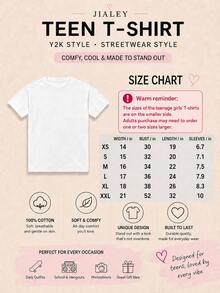 Teen Girl Black Graphic Tee, Pink Car Print T-Shirt, Inspirational Quote "Freedom Success Go Where You Want", Y2K Casual Crew Neck Top - 白色 - 查看 2