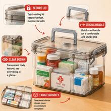 1PC Capacity Clear Storage Box With Sturdy Handle, Secure Lid Organizer For Medicine, Cosmetics, Snacks, Stationery And Household Essentials - Gray - 查看 5