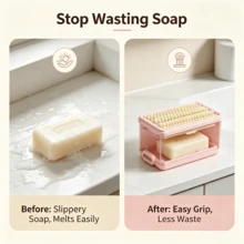 Spring Press Foaming Soap Box With Cleaning Brush, Multifunctional Draining Soap Dish, Anti-Melt Laundry Soap Storage Container For Bathroom Laundry - White - View 12