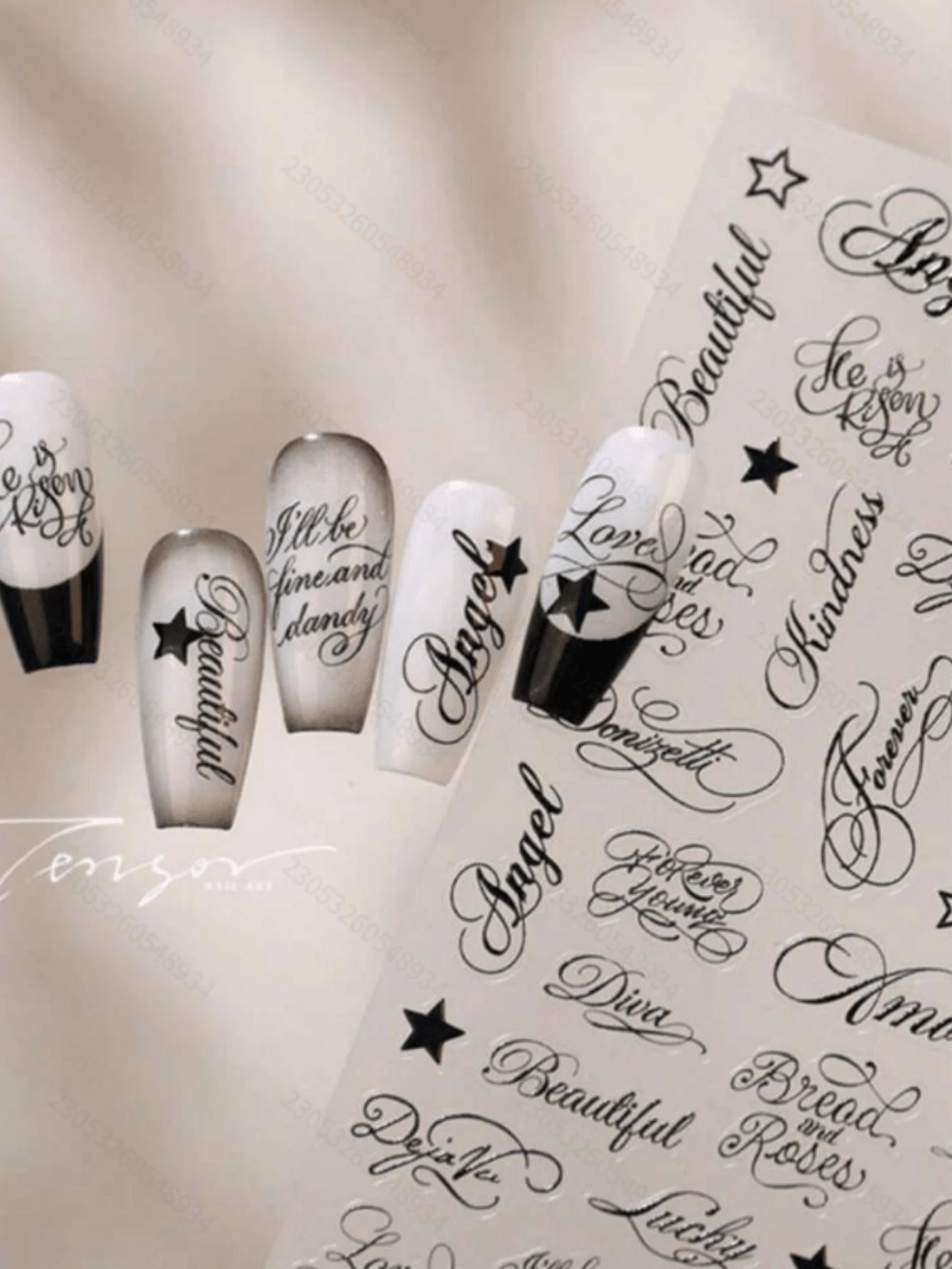Pegatinas de uñas con texto escrito a mano, calcomanías de uñas 5D autoadhesivas en blanco y negro, pegatinas de arte de uñas estilo minimalista a prueba de agua, adecuadas para arte de uñas DIY, decoración de uñas elegante esencial para artistas de uñas, 1 pieza