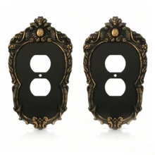 2pcs Combination Switch Plate Storage, Black With Gold Carved Plastic Switch Socket Panel, Includes Screws, Suitable For Whole House Home Decor Wall Switch Unified Beautification And Storage - Multicolor - View 15