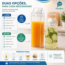 Garrafa Caixa de Leite de Acrílico 500ml e 1 Litro Decorativa Transparente Organizador Bebidas Suco Milk Geladeira - Visão 5