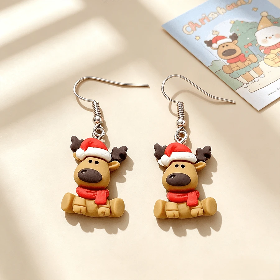 1/2/3 Pairs Christmas Fun Cute Reindeer Shaped Resin Dangle Earrings - Christmas Reindeer Earrings - View 1