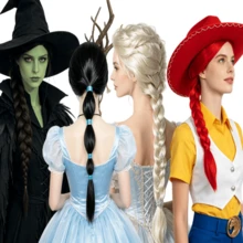 Halloween Cosplay Wig Set – Single Braided Ponytail Wig (Black, Red, White); Includes Styles For Witches, Princesses, And Cowgirls; Perfect For Holiday Costume Parties. - Multicolor - View 1