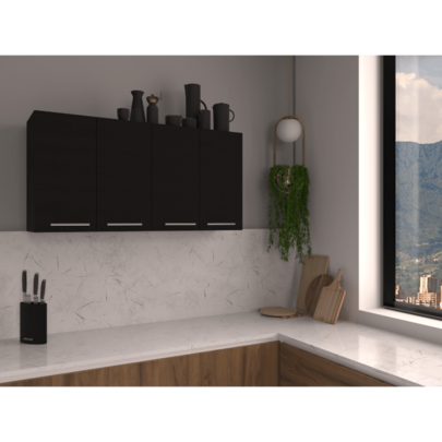 [Free Shipping] Wall Cabinet 24" H, Four Doors, With Two Internal Shelves And Internal Plate And Glass Organizer, Black-XY76422