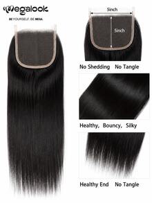 MEGALOOK Penutup Depan Renda Lurus Transparan Mirip Kulit 5x5 100% Rambut Manusia Halus Tanpa Kusut Pra-Petik Warna Alami Untuk Wanita Gaya Kasual - SNatural - View 5