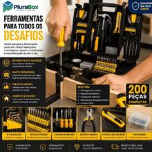 Jogo de Ferramenta com Maleta 200 Peças Preta Completa Resistente Caixa com Chaves Martelo Alicates Presente Homem Pai Marido - Preto - Visão 2