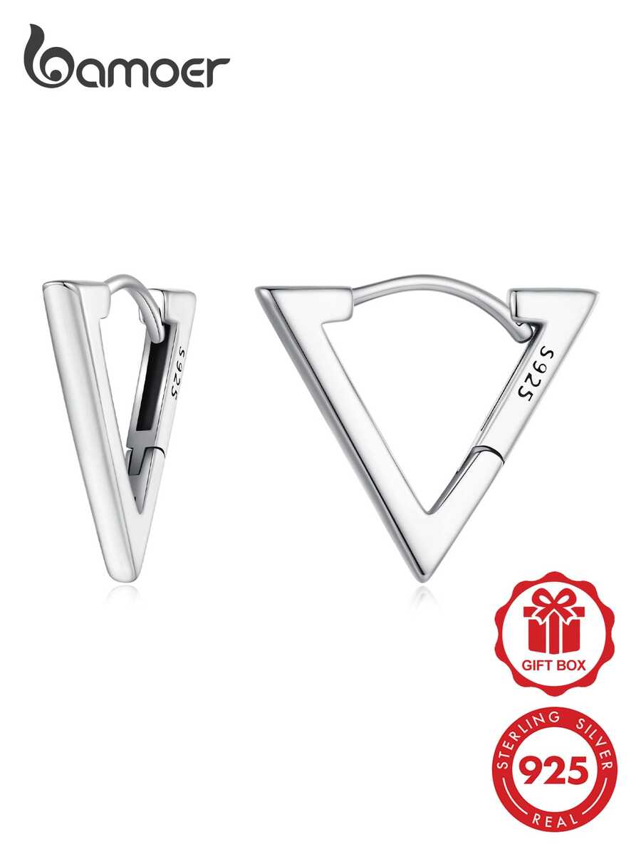 BAMOER 925 Sterling Silver Small Triangle Hoop Earrings Geometric Hoop Earrings Hypoallergenic Earrings Suitable For Women And Girls - Silver - View 1