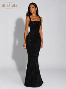 Black Sparkly Sequin Bodycon Maxi Dress - 黑色 - 查看 12